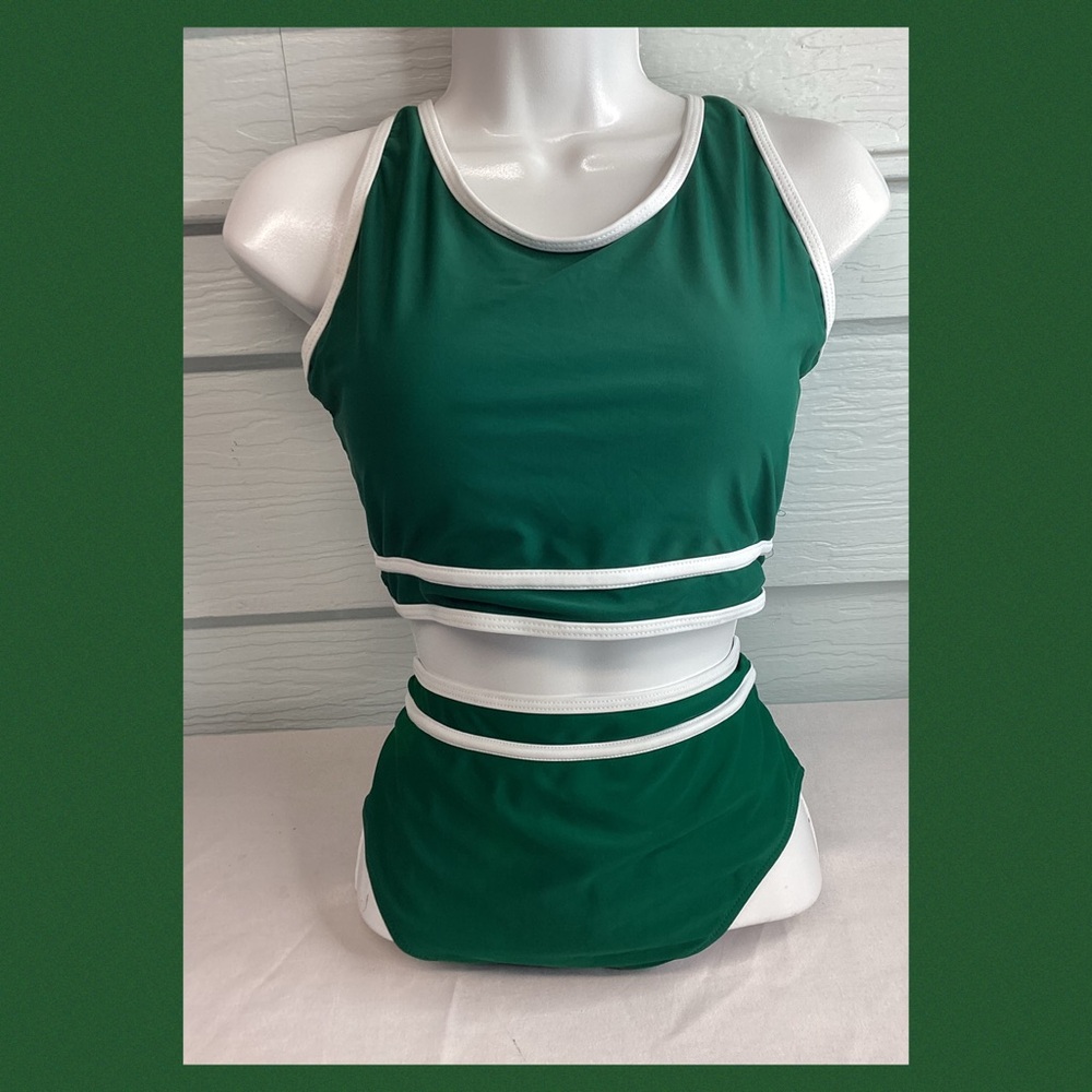 Green and White Women's Swimwear Set.42 - Picture 3 of 5